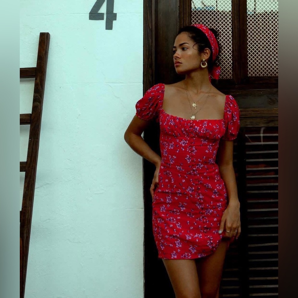 Rat & Boa Evangelie Bambi Dress Mini Floral Red Size XS NWT
